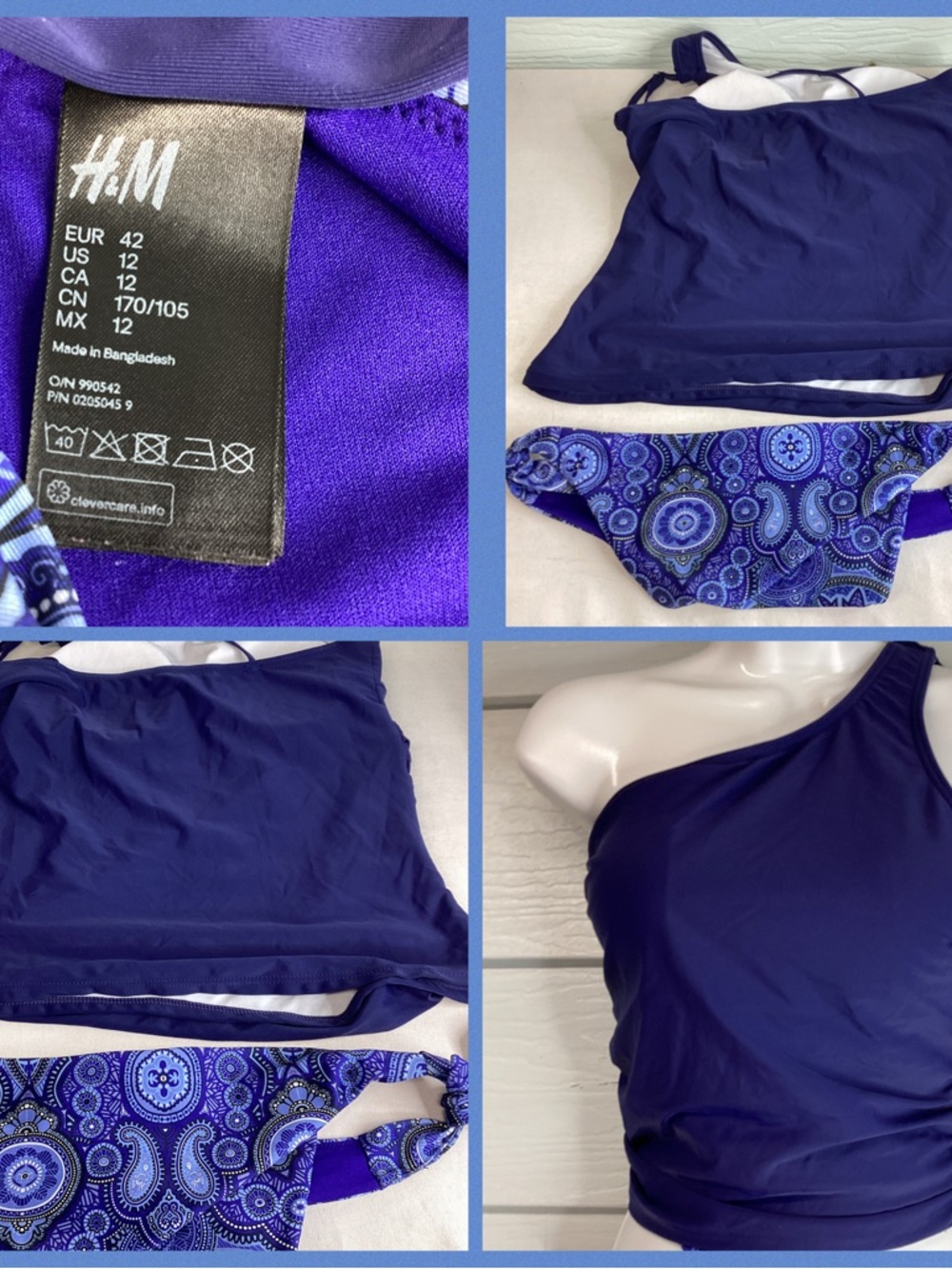 H&M Navy One-Shoulder Tankini with Paisley Bikini Briefs.52. - Picture 4 of 4